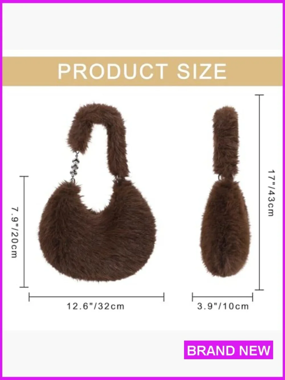 Faux Fur Plush Shoulder Bag Y2K Cute Fuzzy Purse Hobo Handbag Winter